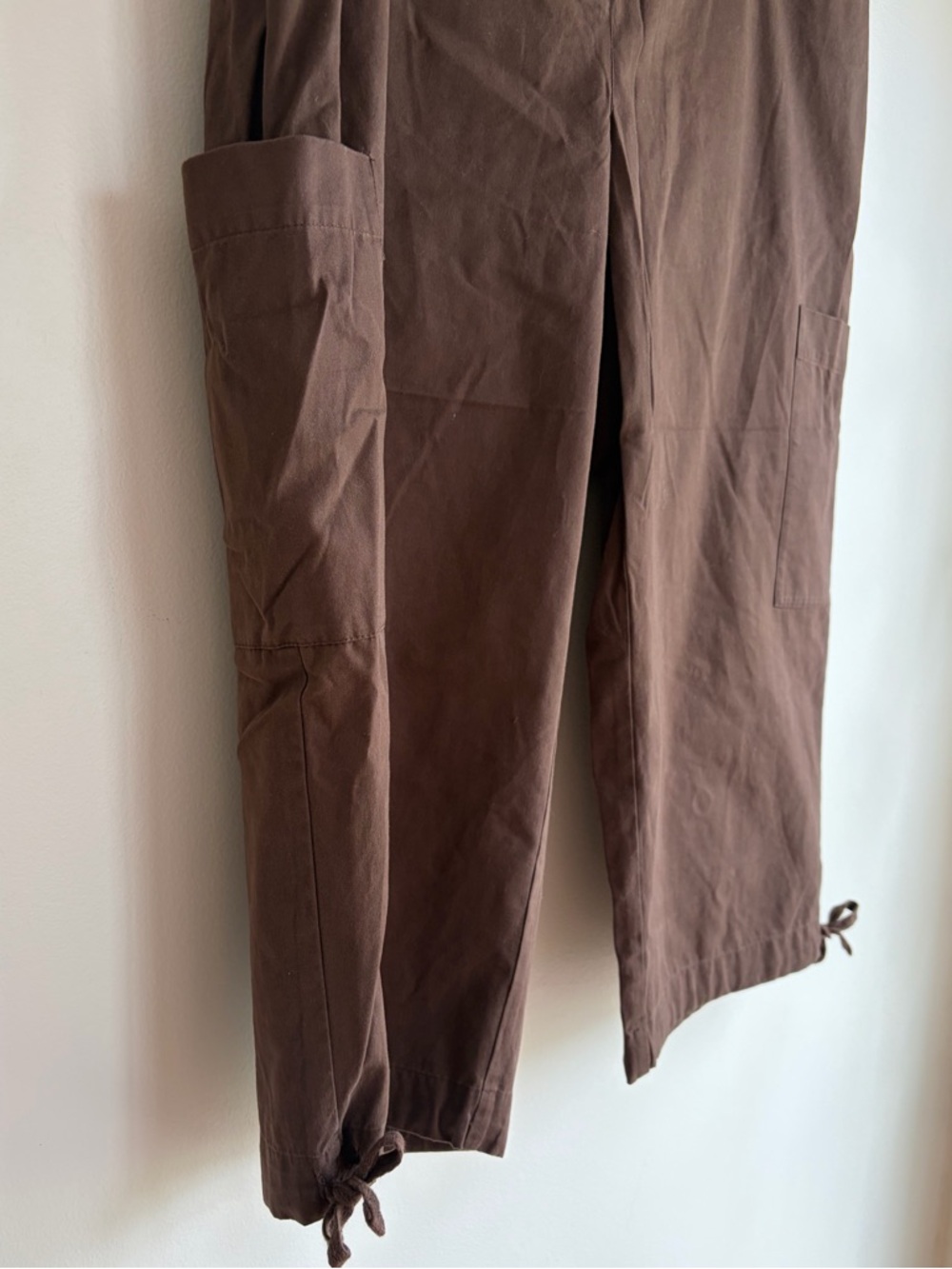NWT Eileen Fisher 100% Cotton Brown Wide Leg Cargo Capri Pants Size Petite Large - Picture 3 of 8